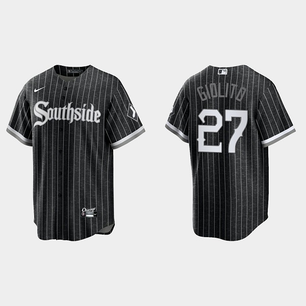 Men's Chicago White Sox #27 Lucas Giolito Black 2021 City Connect Cool Base Stitched Jersey
